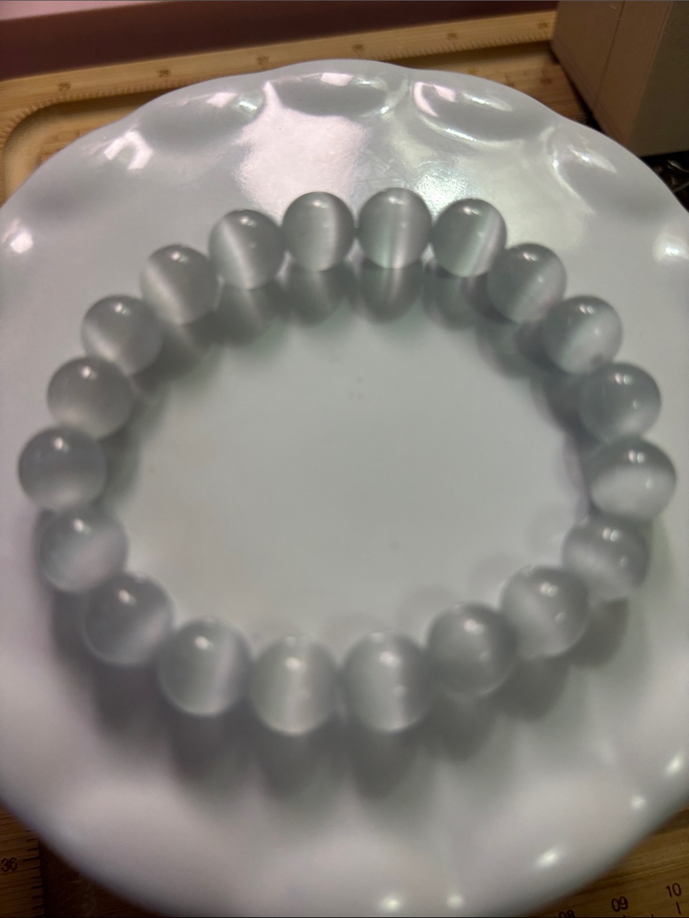 Cat Eye 10mm Light Grey Beaded Stretch Bracelet - Women Jewelry